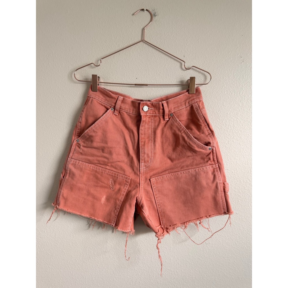 BDG Carpenter Shorts Women 28 Salmon Pink Cut Off High Rise Denim Utility Street